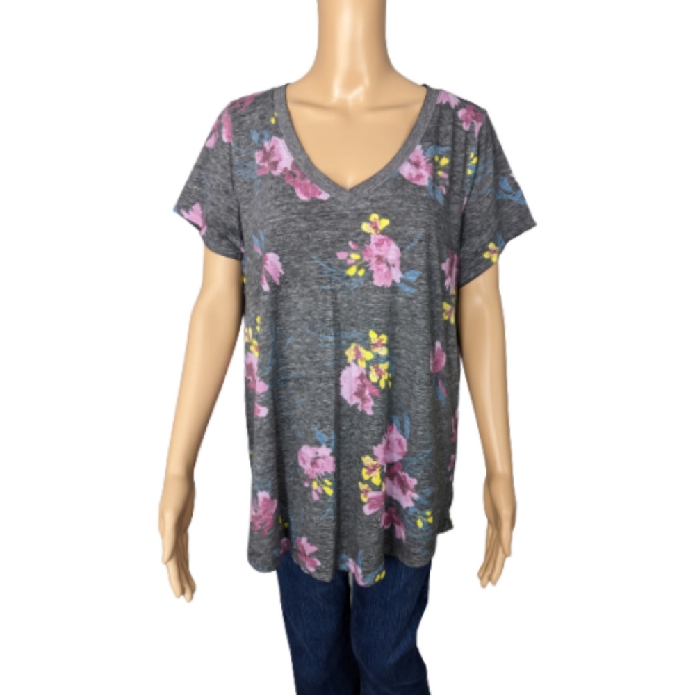 Torrid Classic Fit Burnout Black Floral V-Neck Tee 0